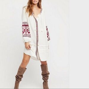 Free People Dress In The Clear Tunic Cotton Embroidered Tassel Boho Chic Medium